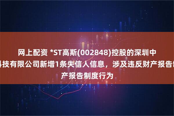 网上配资 *ST高斯(002848)控股的深圳中鑫物联科技有限公司新增1条失信人信息，涉及违反财产报告制度行为
