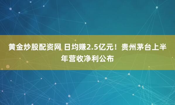 黄金炒股配资网 日均赚2.5亿元！贵州茅台上半年营收净利公布